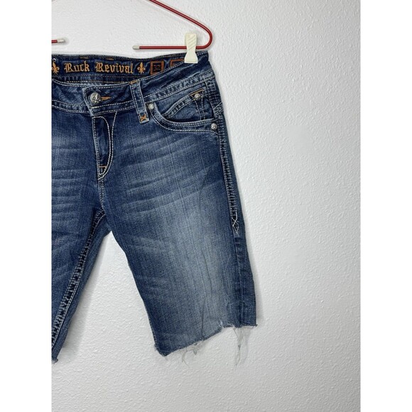 Rock Revival Shorts Womens 32 Stephanie Cut Off Denim Flap Embelished Pocket Y2K - Picture 11 of 16